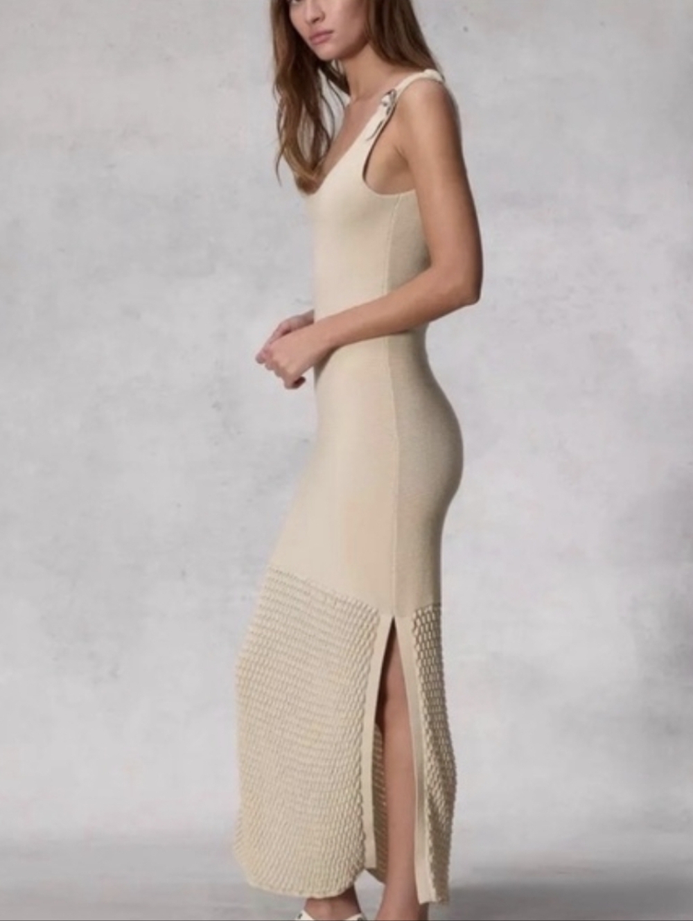 RAG & BONE Georgia Dress Beige Knit Maxi Dress Sleeveless Slits NWT $398 Sz S - Picture 2 of 16